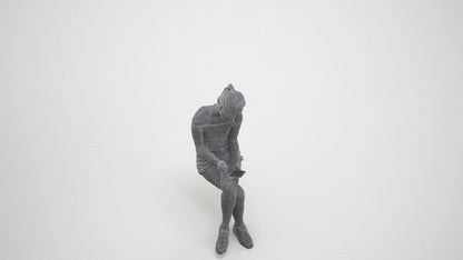 realistic 3D people woman casual sitting, render-ready for V-Ray and Corona, FBX OBJ, wireframe three-quarter view