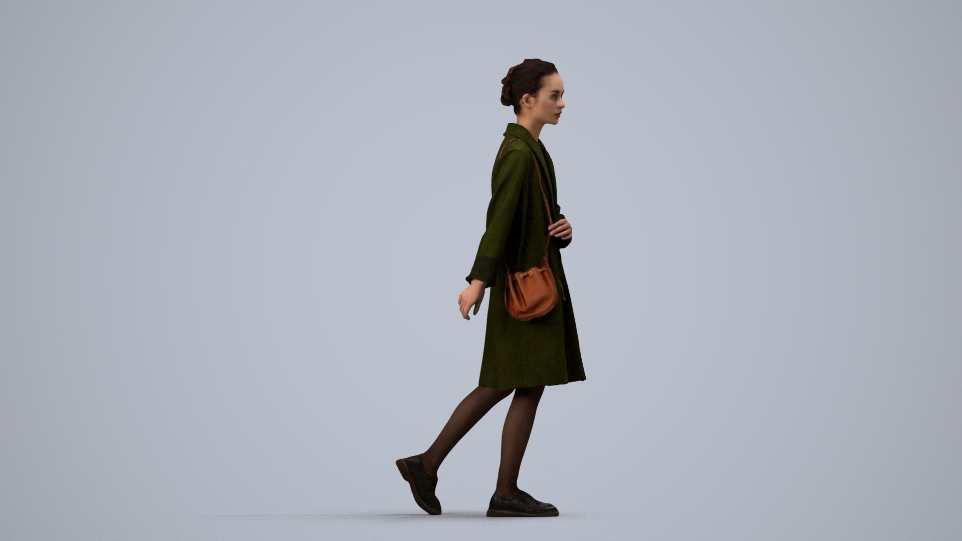 realistic 3D woman casual walking, scanned archviz people for Blender and 3ds Max, side view render