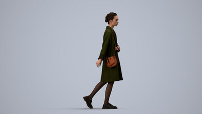 realistic 3D woman casual walking, scanned archviz people for Blender and 3ds Max, side view render