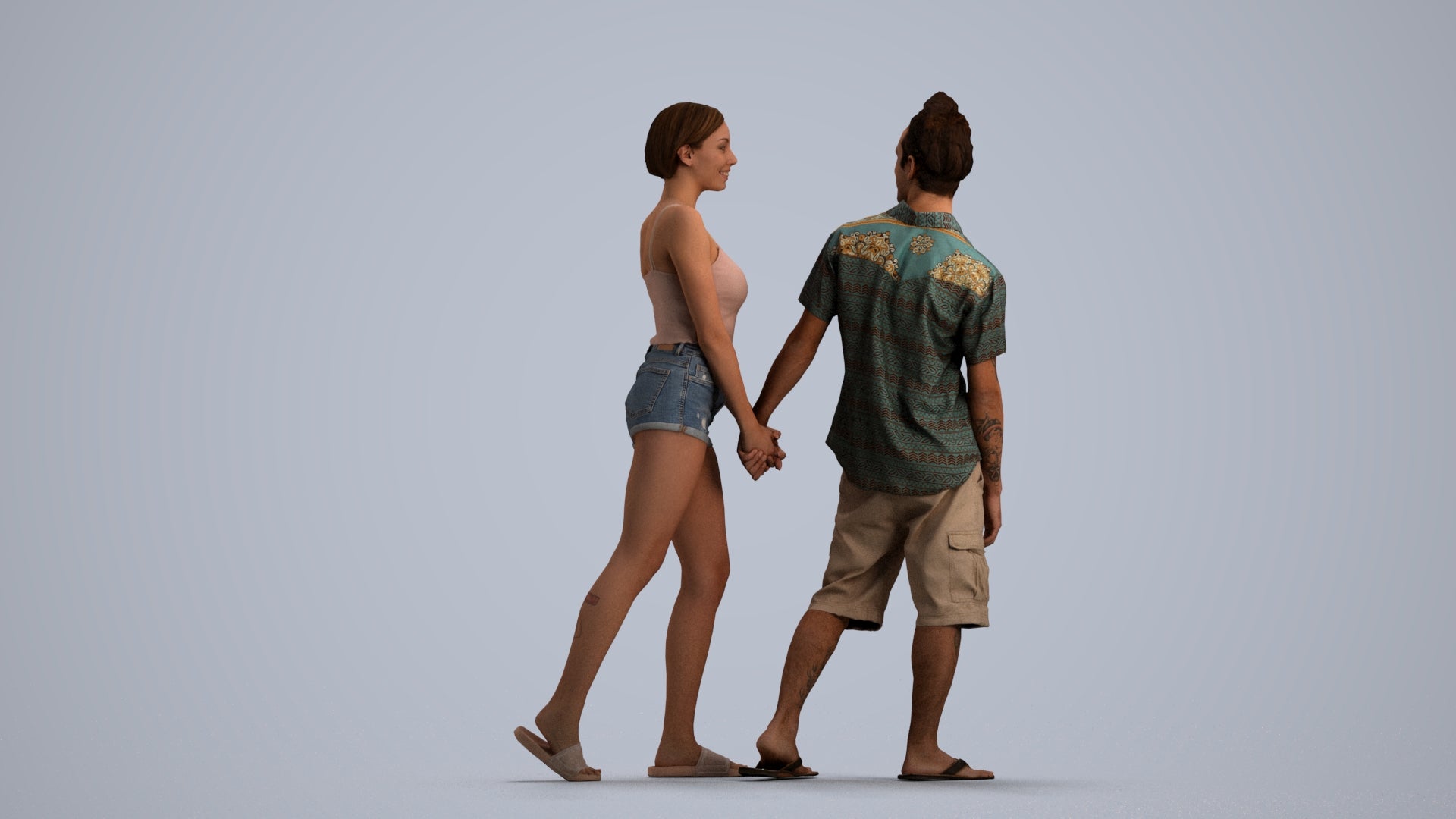 3D people model woman couple, scanned human for 3ds Max rendering, front view render
