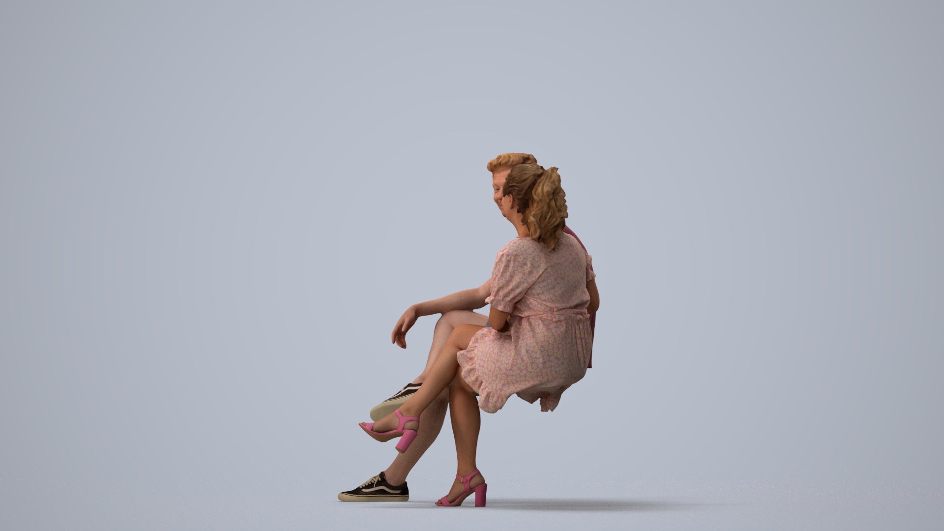 3D scanned woman couple casual, photorealistic archviz people for Enscape and SketchUp, three-quarter view render