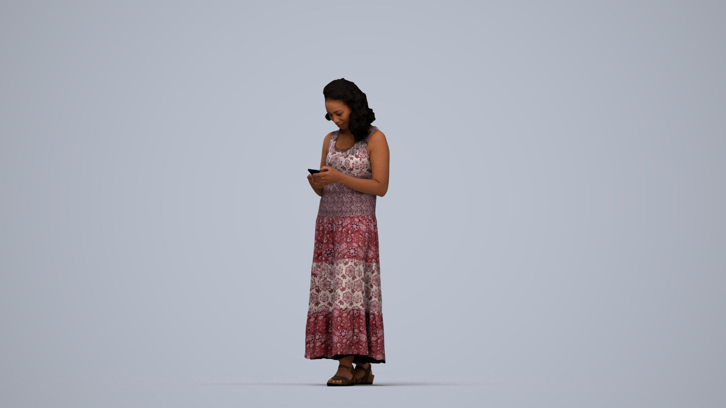 scanned 3D woman casual standing, photogrammetry people for Enscape and V-Ray, top-down view render