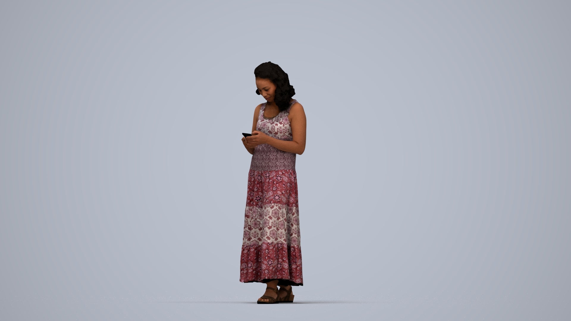 scanned 3D woman casual standing, photogrammetry people for Enscape and V-Ray, top-down view render