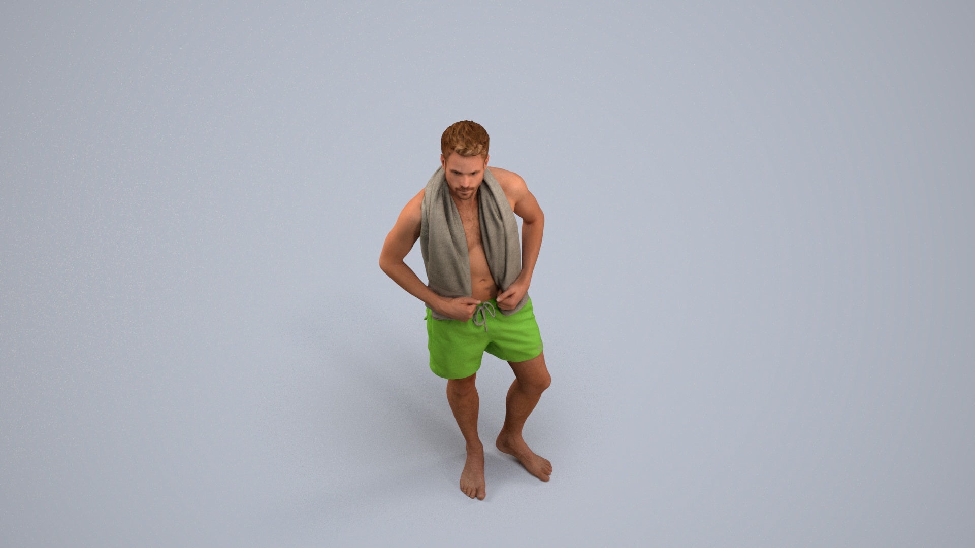 realistic 3D man sport pool, scanned archviz people for Blender and 3ds Max, back view render