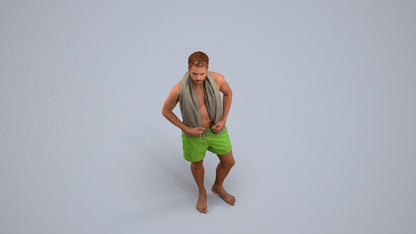 realistic 3D man sport pool, scanned archviz people for Blender and 3ds Max, back view render