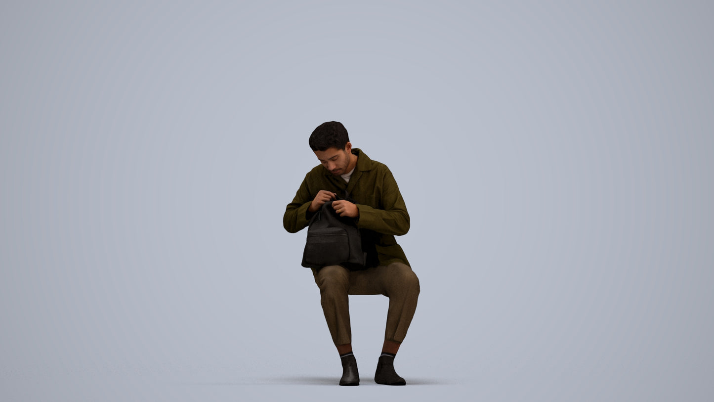 scanned 3D man casual sitting, photogrammetry people for Enscape and V-Ray, standing pose render