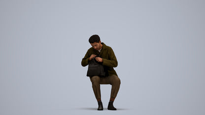 scanned 3D man casual sitting, photogrammetry people for Enscape and V-Ray, standing pose render