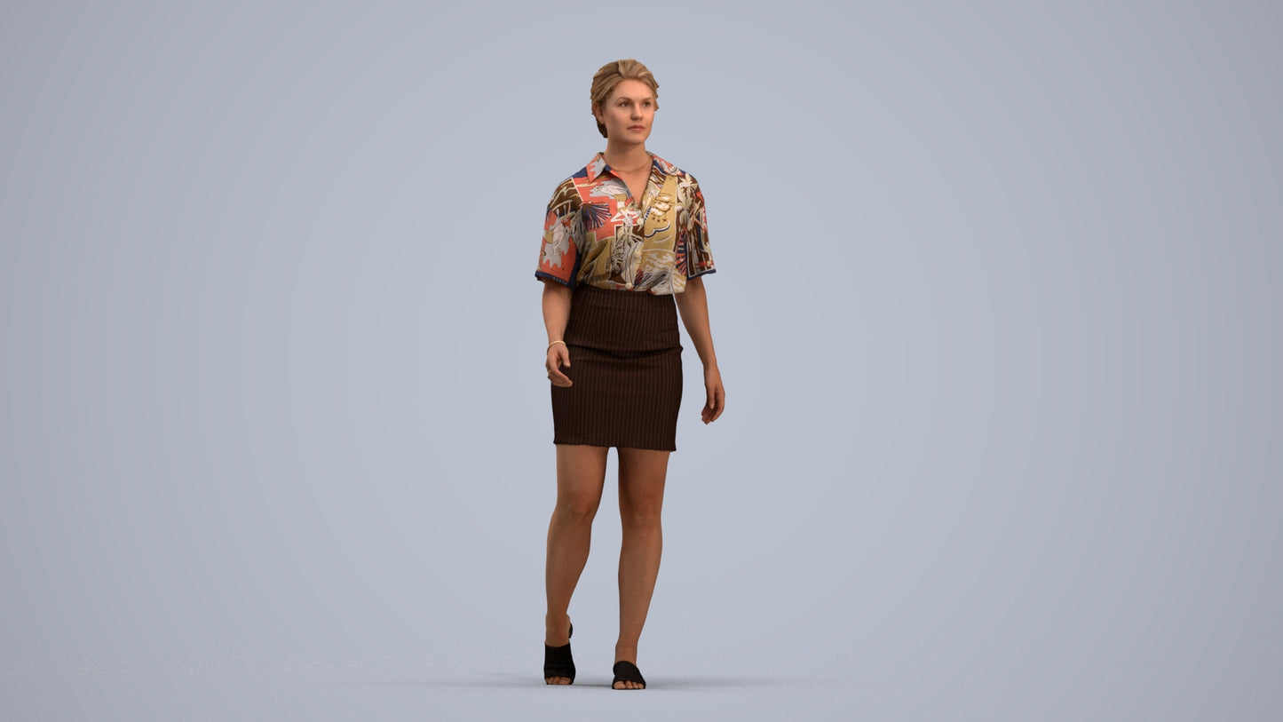 photogrammetry 3D woman casual walking, realistic human model archviz FBX, standing pose render