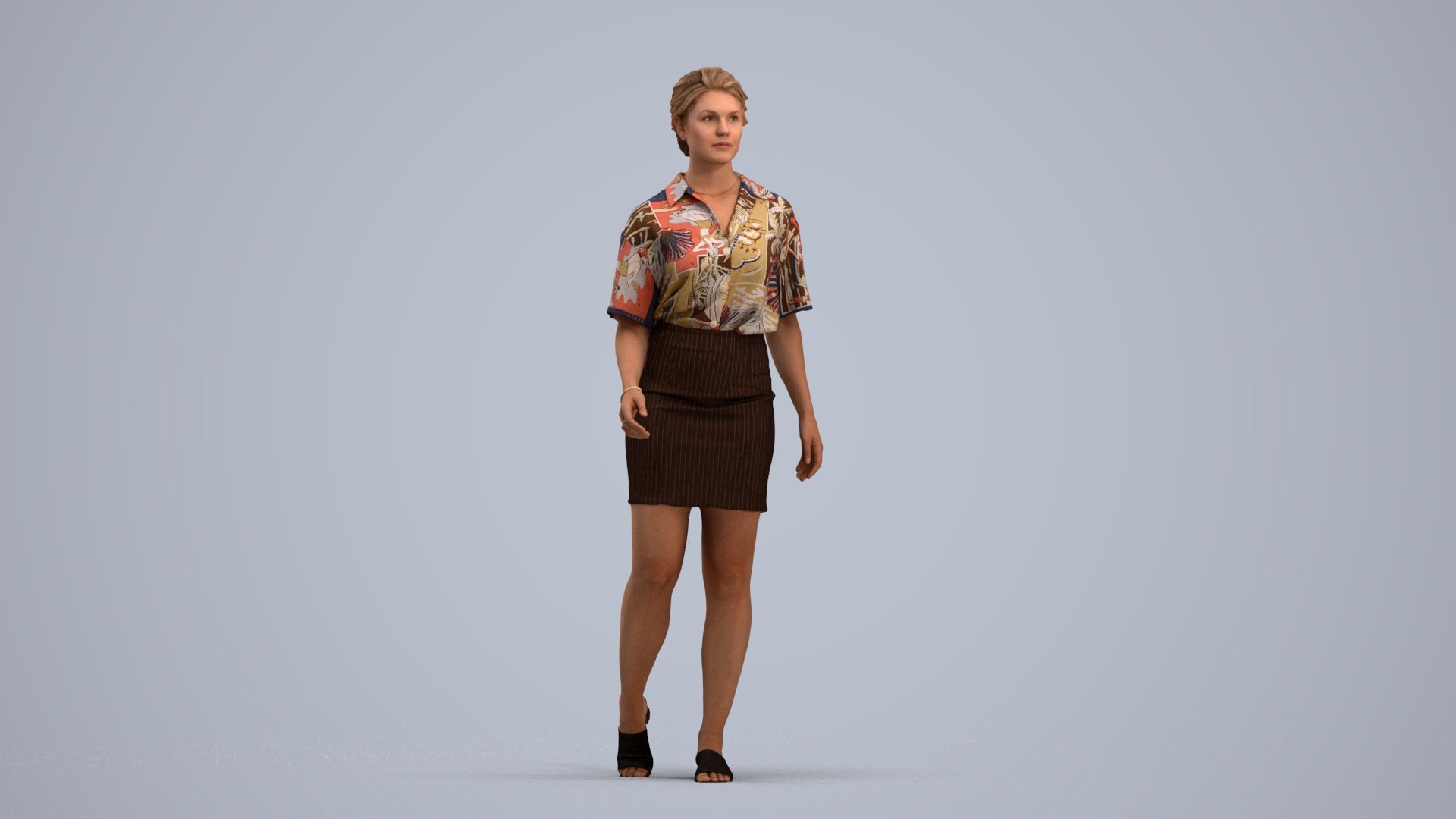 photogrammetry 3D woman casual walking, realistic human model archviz FBX, standing pose render