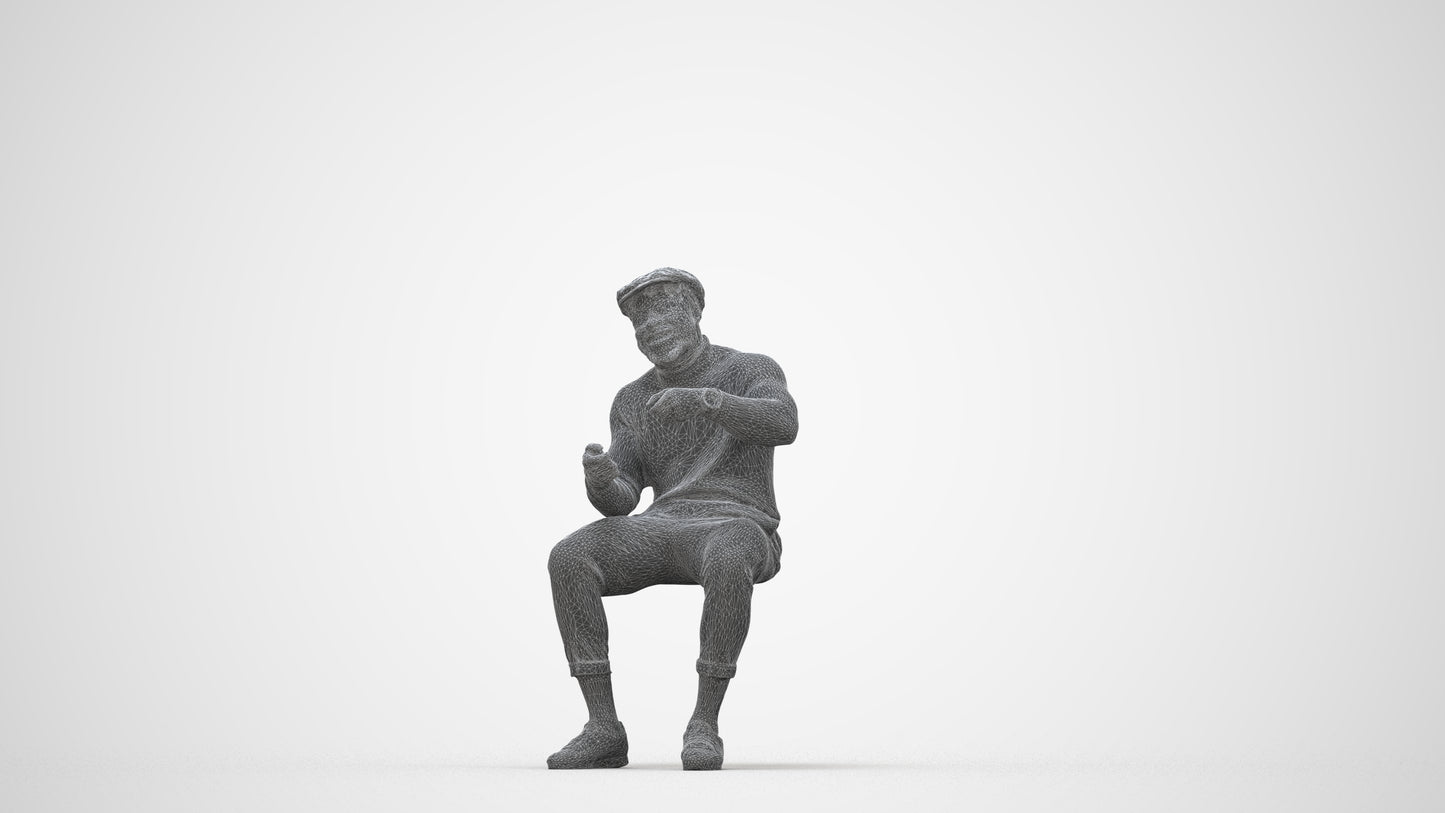 3D scanned man sitting casual, photorealistic archviz people for Enscape and SketchUp, wireframe back view