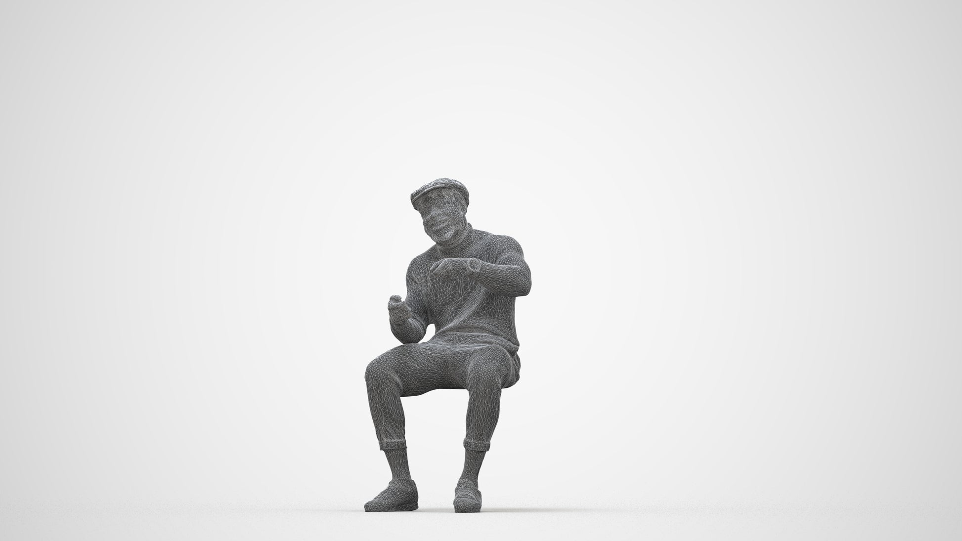 3D scanned man sitting casual, photorealistic archviz people for Enscape and SketchUp, wireframe back view