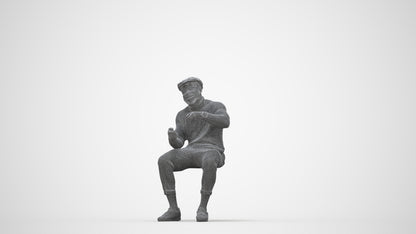 3D scanned man sitting casual, photorealistic archviz people for Enscape and SketchUp, wireframe back view