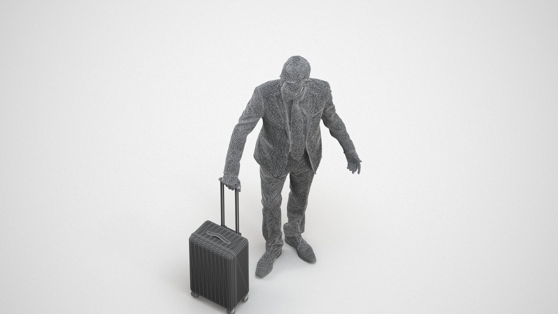 realistic 3D senior man business, scanned archviz people for Blender and 3ds Max, wireframe three-quarter view
