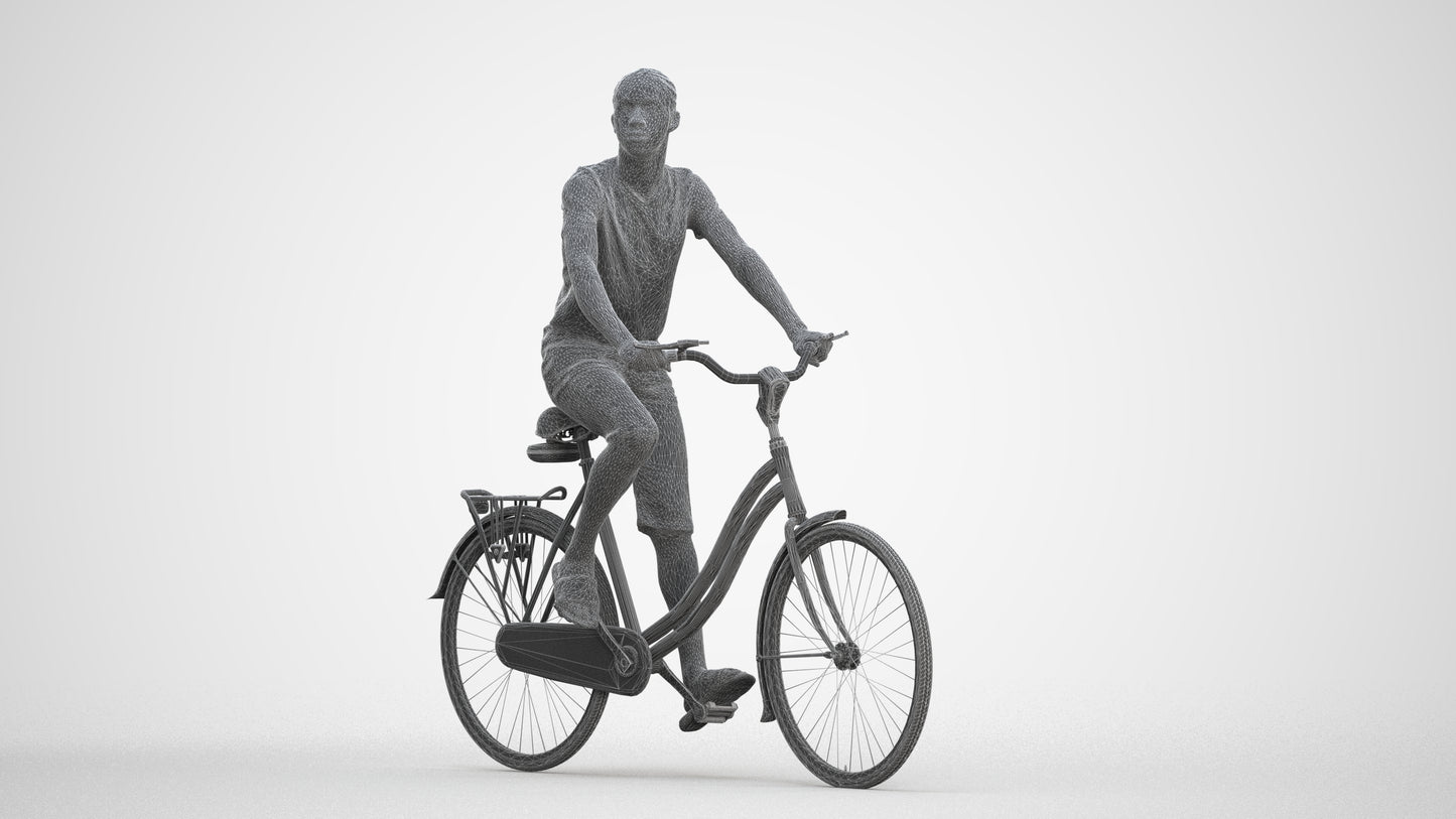scanned 3D boy casual cycling, photogrammetry people for Enscape and V-Ray, three-quarter front view render