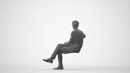 scanned 3D man casual sitting, photogrammetry people for Enscape and V-Ray, square thumbnail