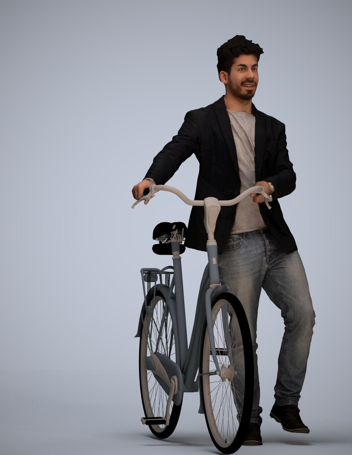 realistic 3D people man casual cycling, render-ready for V-Ray and Corona, FBX OBJ