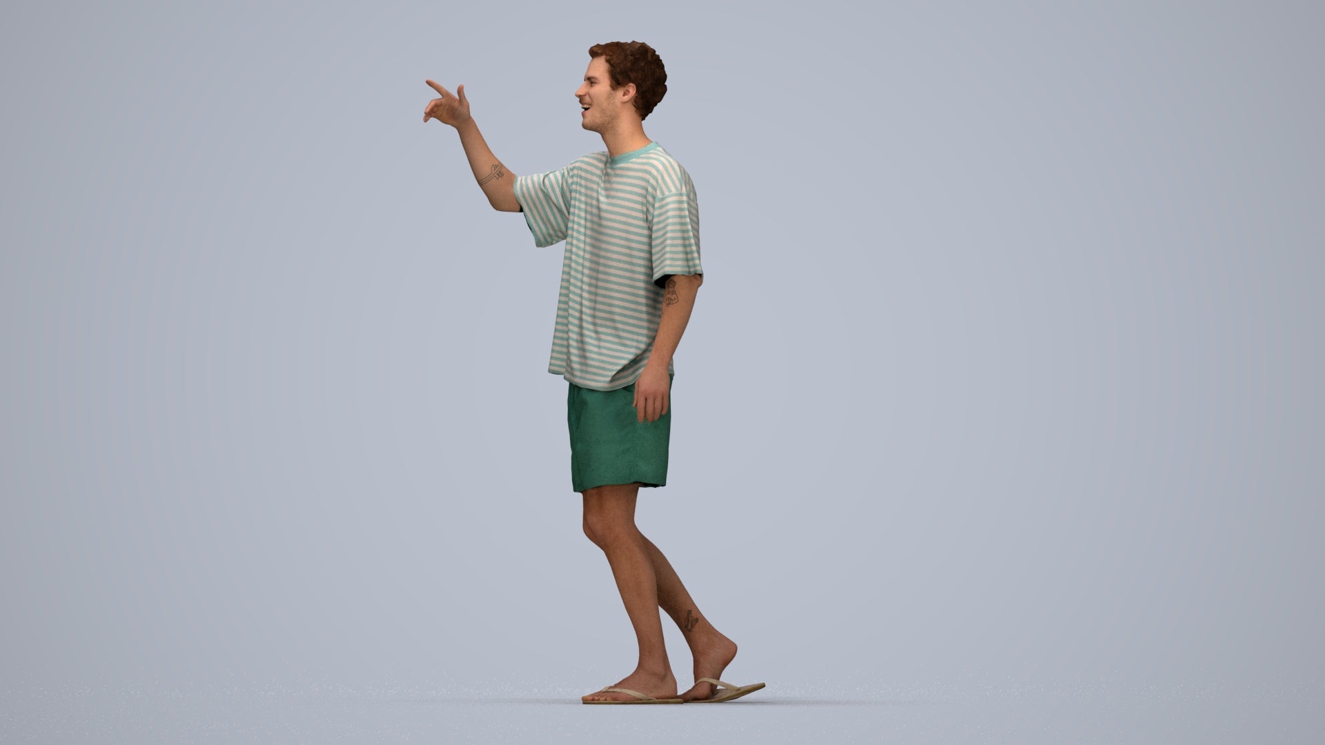 scanned 3D man casual walking, photogrammetry people for Enscape and V-Ray, top-down view render