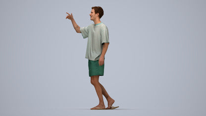 scanned 3D man casual walking, photogrammetry people for Enscape and V-Ray, top-down view render