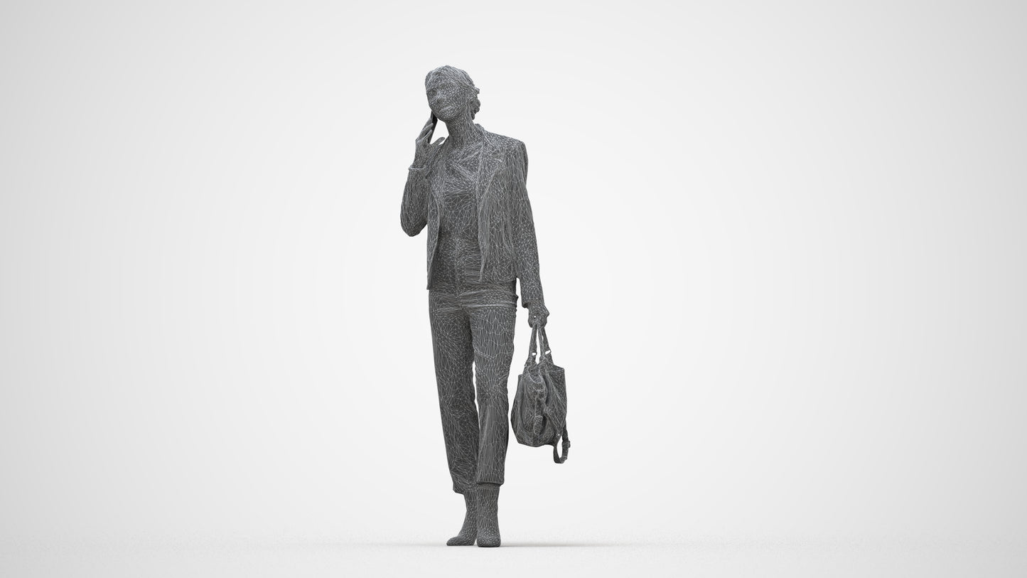 realistic 3D people woman business standing, render-ready for V-Ray and Corona, FBX OBJ, wireframe back view