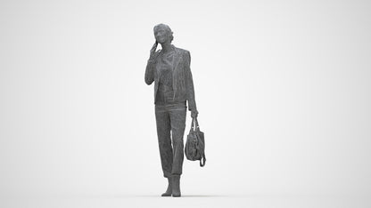 realistic 3D people woman business standing, render-ready for V-Ray and Corona, FBX OBJ, wireframe back view