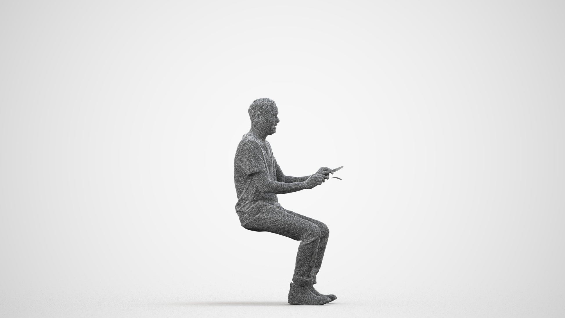 realistic 3D people man casual sitting, render-ready for V-Ray and Corona, FBX OBJ, wireframe side view