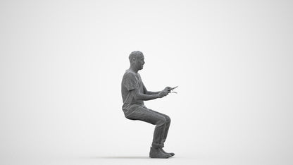 realistic 3D people man casual sitting, render-ready for V-Ray and Corona, FBX OBJ, wireframe side view