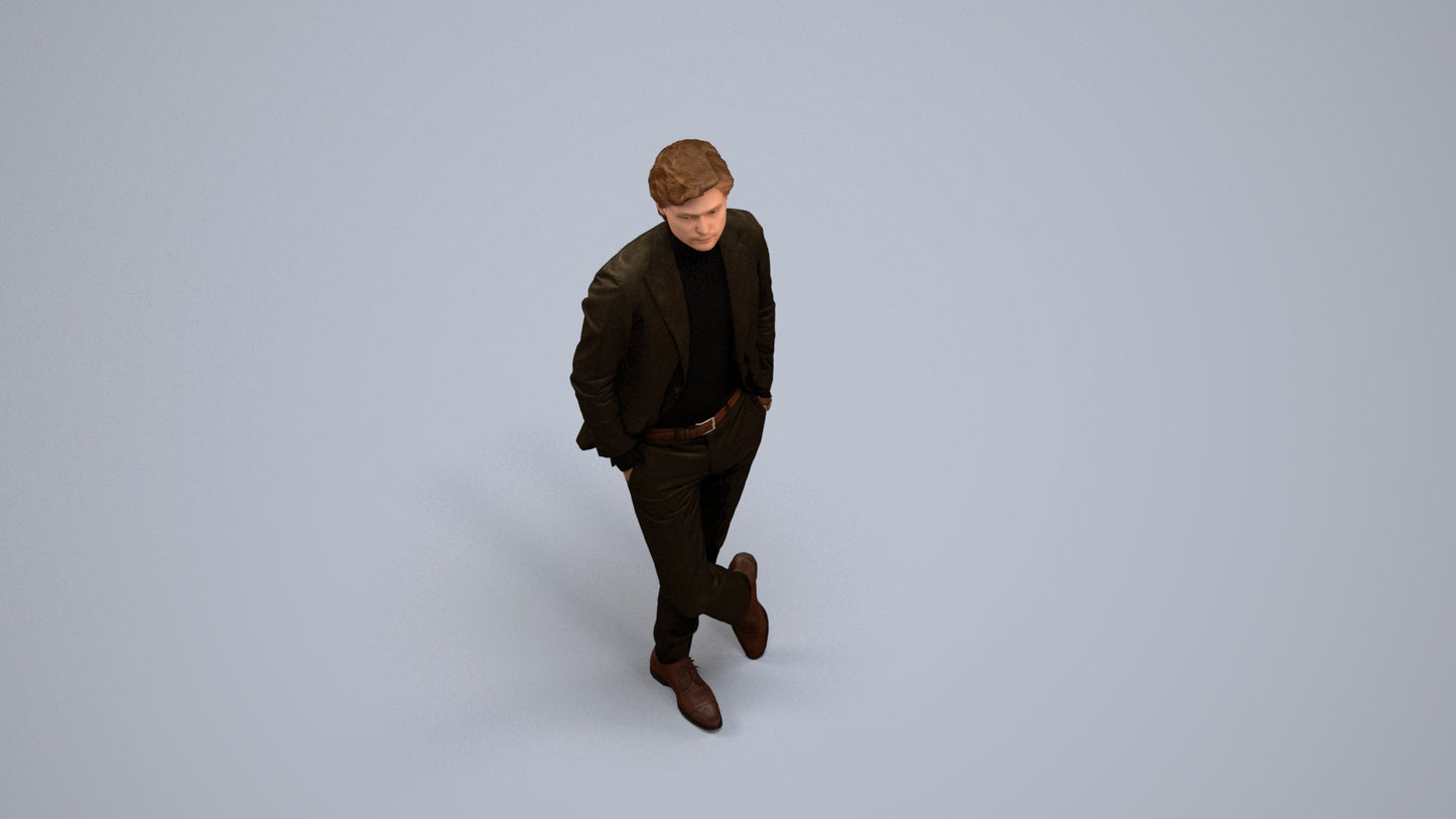 realistic 3D people man business standing, render-ready for V-Ray and Corona, FBX OBJ, back view render