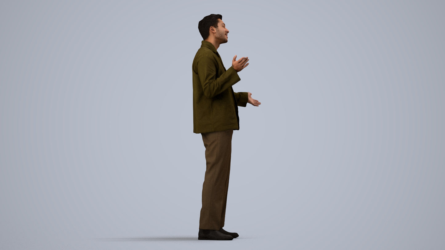 realistic 3D man casual standing, scanned archviz people for Blender and 3ds Max, side view render