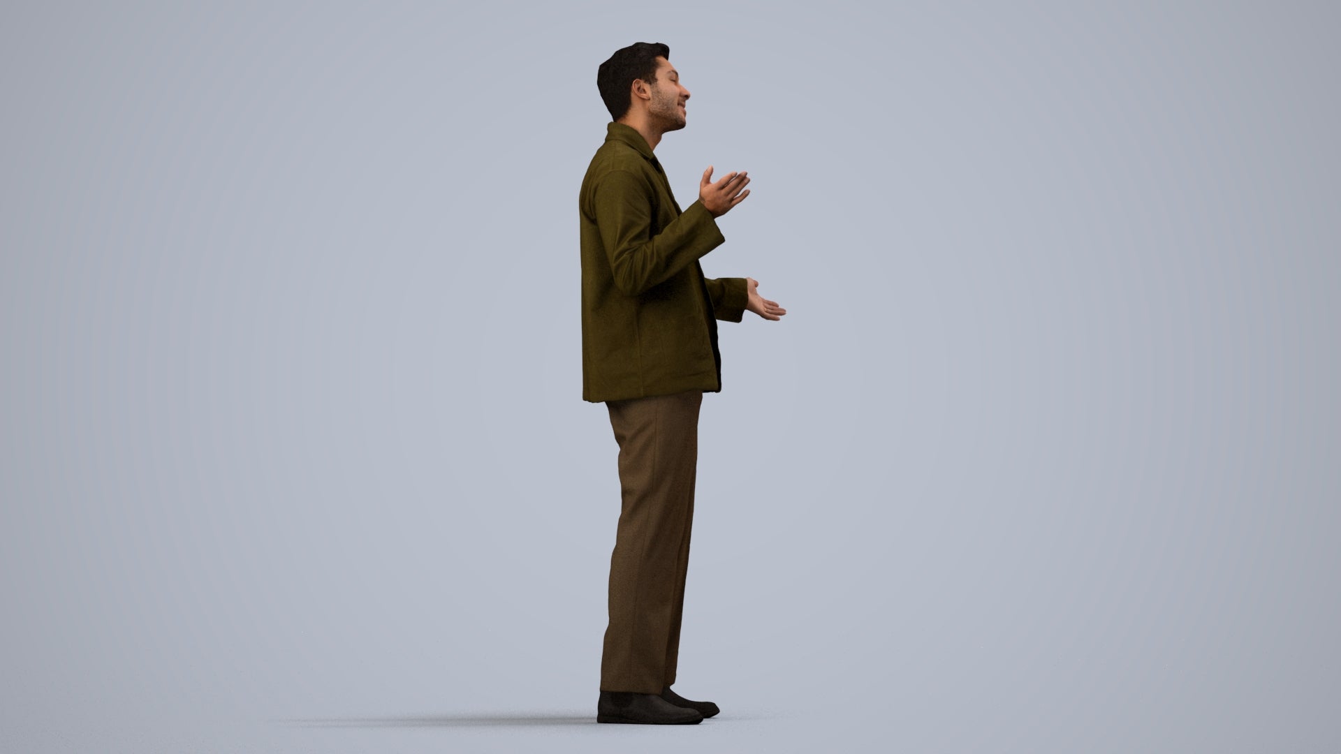 realistic 3D man casual standing, scanned archviz people for Blender and 3ds Max, side view render