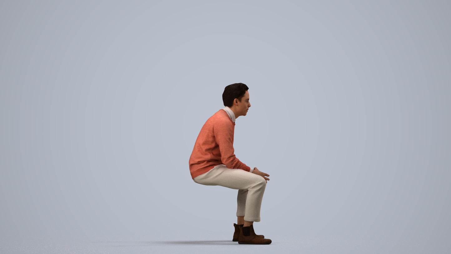 3D scanned man business casual, photorealistic archviz people for Enscape and SketchUp, side view render