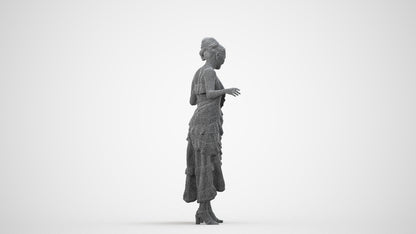 3D human model woman formal, photogrammetry scanned person for archviz, wireframe side view