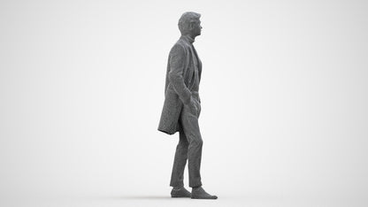 3D scanned man standing business, photorealistic archviz people for Enscape and SketchUp, wireframe side view