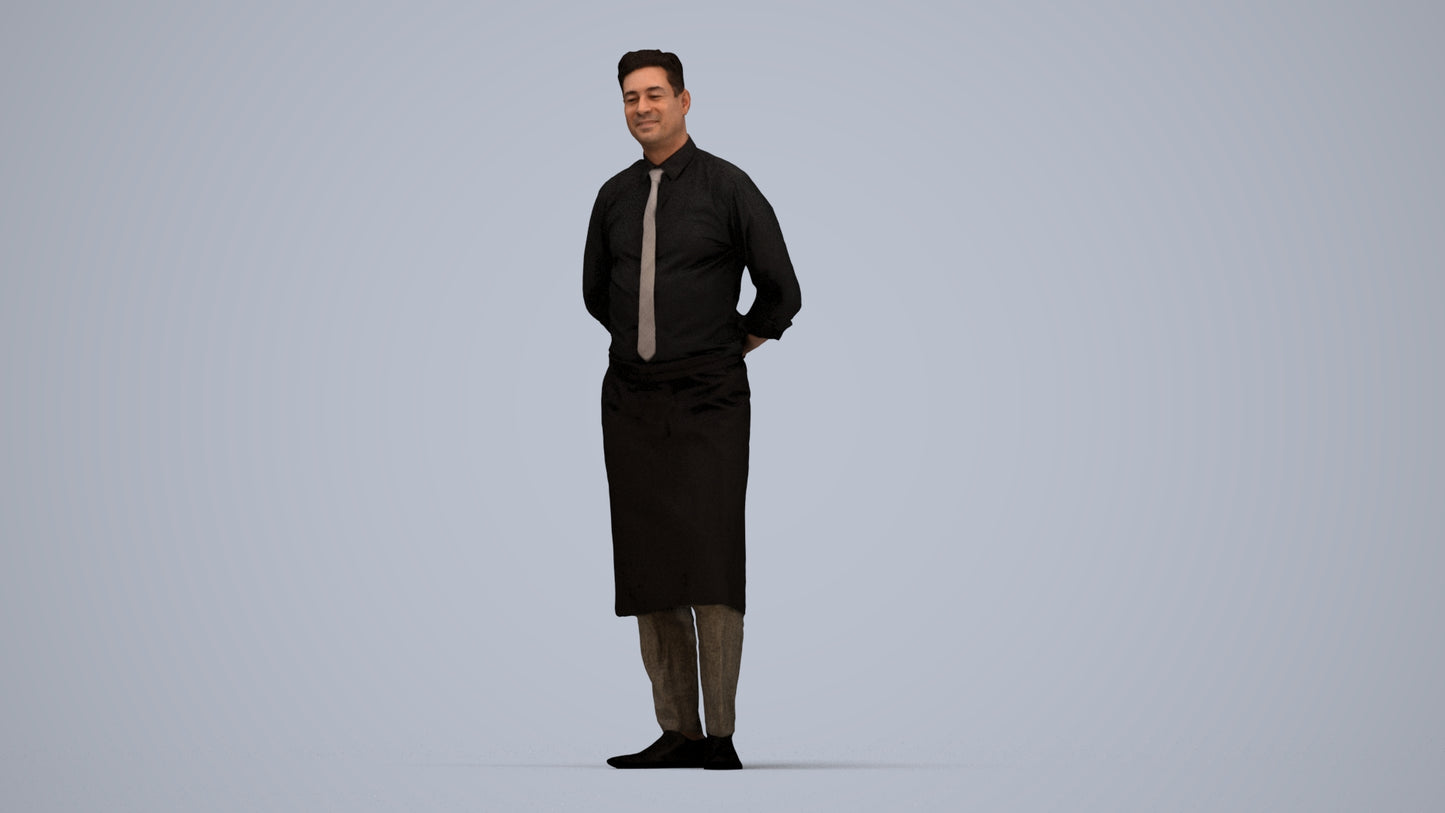 scanned 3D man hospitality, photogrammetry people for Enscape and V-Ray, top-down view render