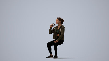 realistic 3D human woman sport, archviz people FBX OBJ for Blender, three-quarter view render