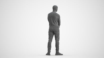 3D human model man casual standing, photogrammetry scanned person for archviz, wireframe front view