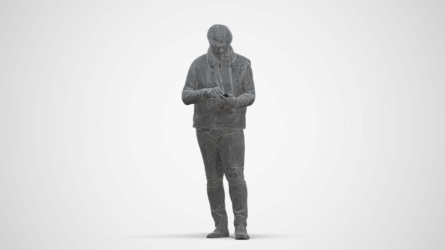 3D scanned man standing casual, photorealistic archviz people for Enscape and SketchUp, three-quarter front view render