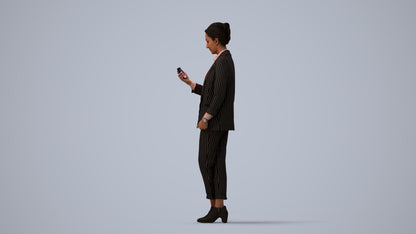 3D human model woman business, photogrammetry scanned person for archviz, three-quarter view render