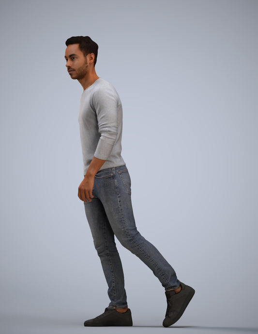 3D human model man casual walking, photogrammetry scanned person for archviz
