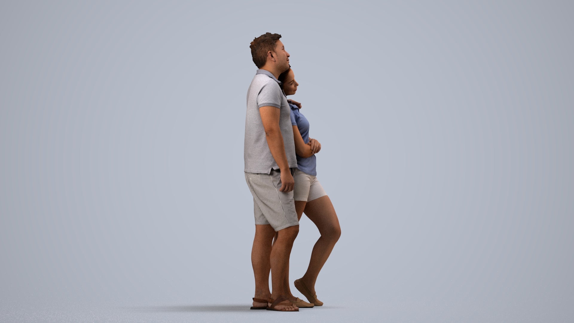 realistic 3D human woman casual couple, archviz people FBX OBJ for Blender, side view render