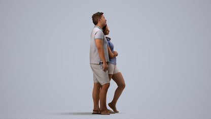 realistic 3D human woman casual couple, archviz people FBX OBJ for Blender, side view render