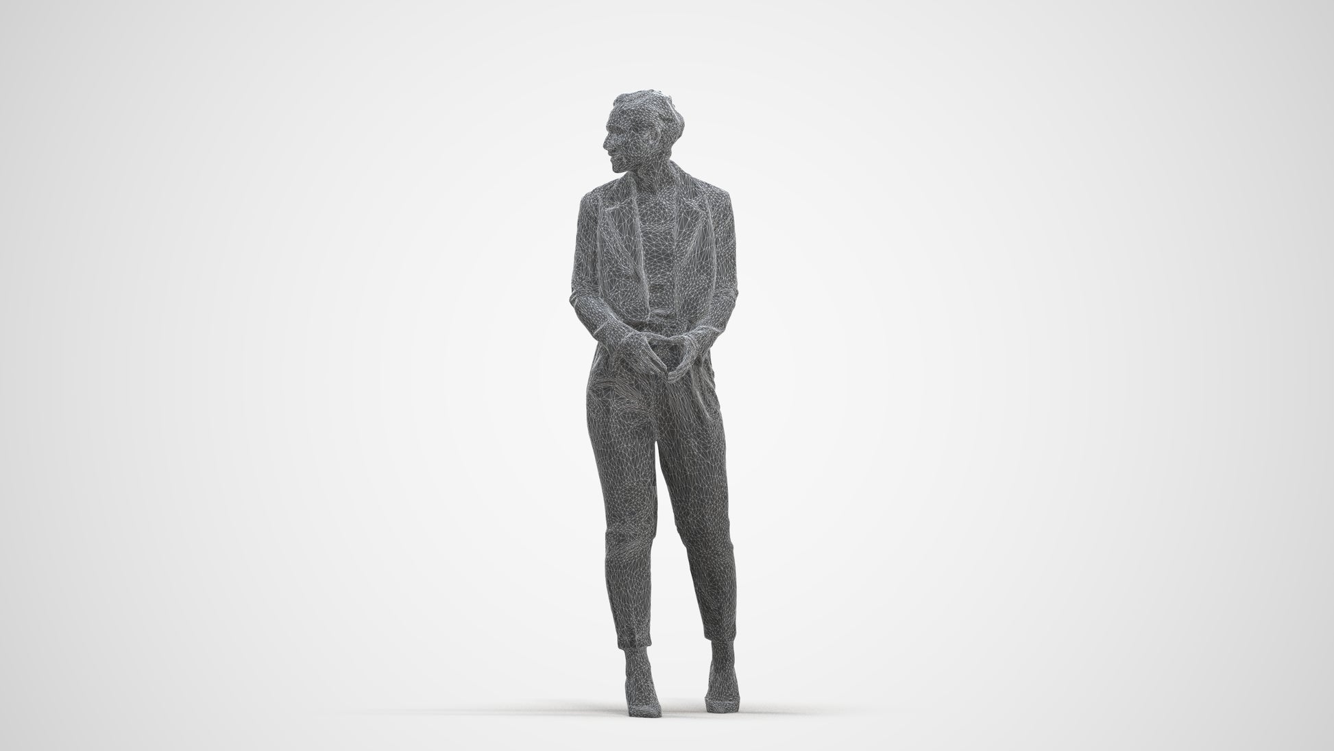 3D people model woman business, scanned human for 3ds Max rendering, three-quarter front view render