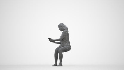 realistic 3D woman casual sitting, scanned archviz people for Blender and 3ds Max, wireframe back view