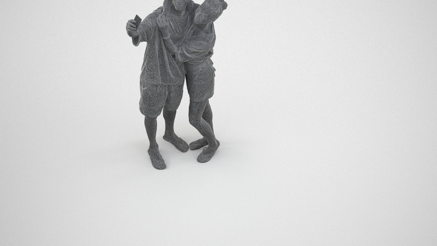 photogrammetry 3D woman casual couple, realistic human model archviz FBX, wireframe three-quarter view