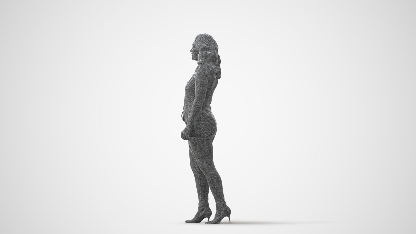 realistic 3D human woman casual standing, archviz people FBX OBJ for Blender, square thumbnail