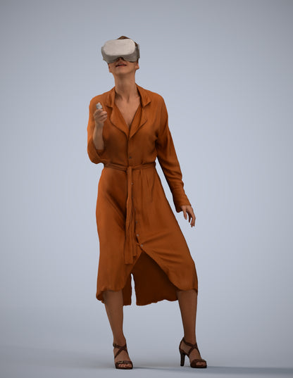 3D human model woman casual standing, photogrammetry scanned person for archviz