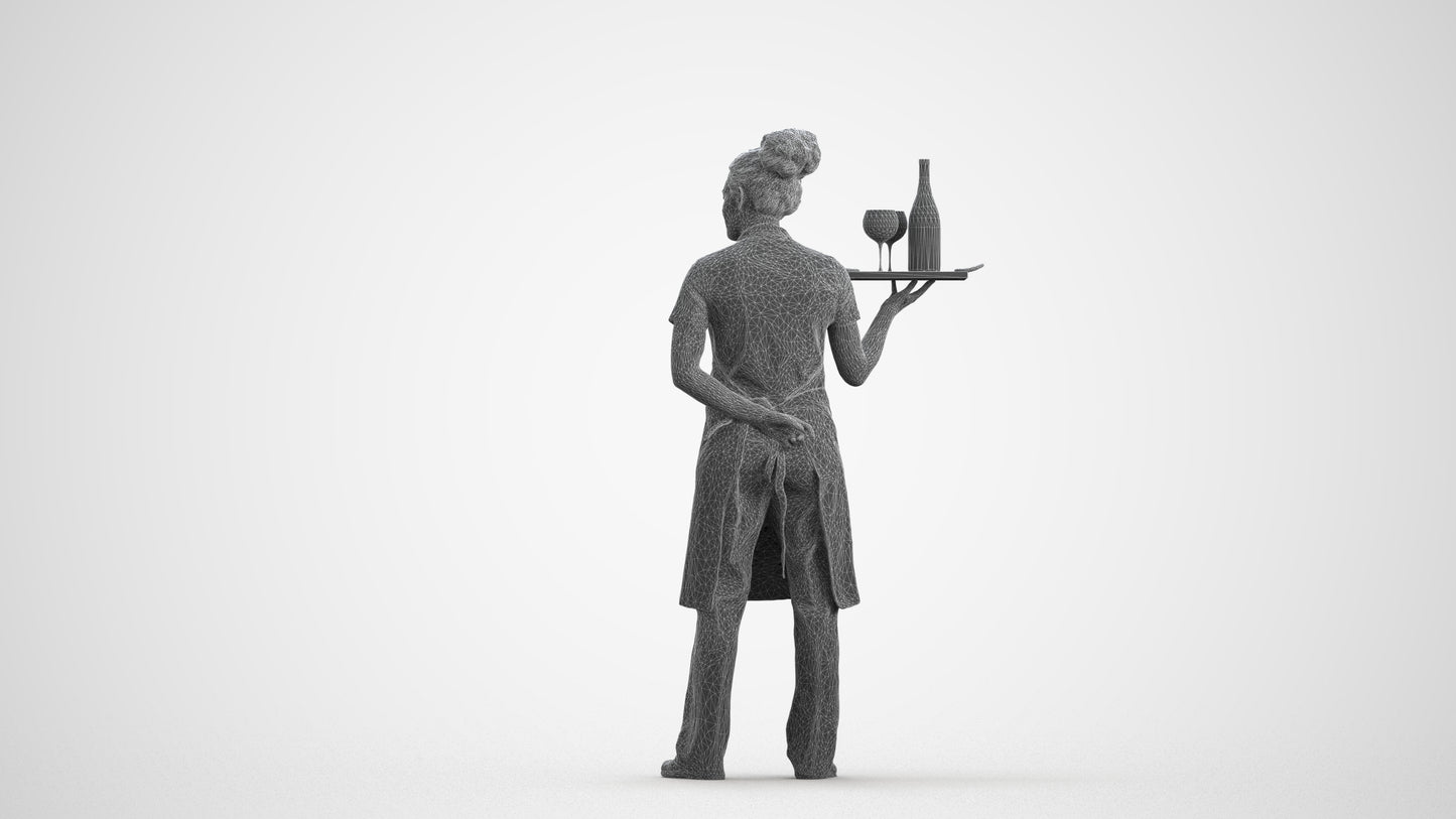 realistic 3D human woman hospitality, archviz people FBX OBJ for Blender, wireframe front view