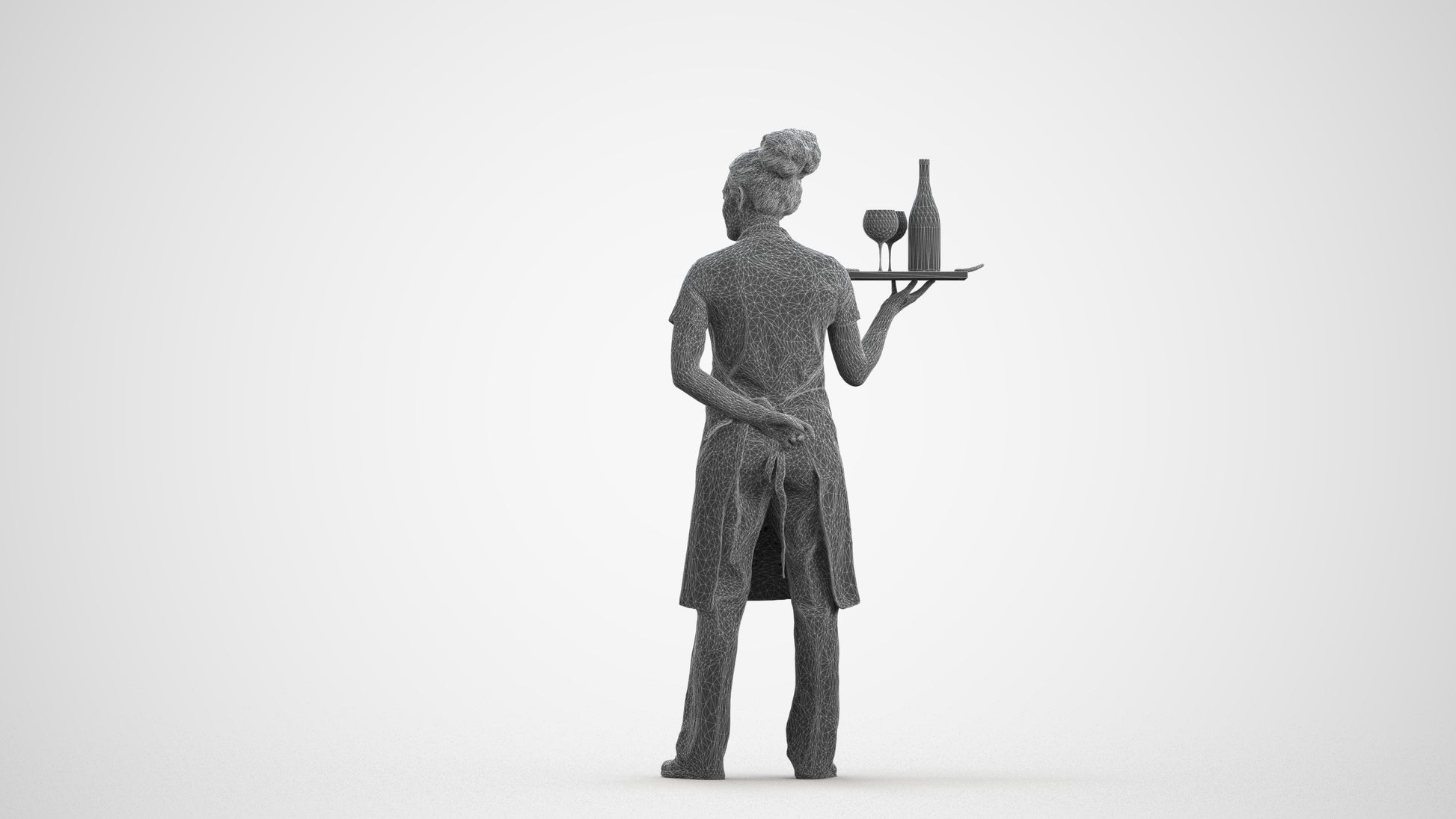 realistic 3D human woman hospitality, archviz people FBX OBJ for Blender, wireframe front view