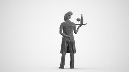 realistic 3D human woman hospitality, archviz people FBX OBJ for Blender, wireframe front view