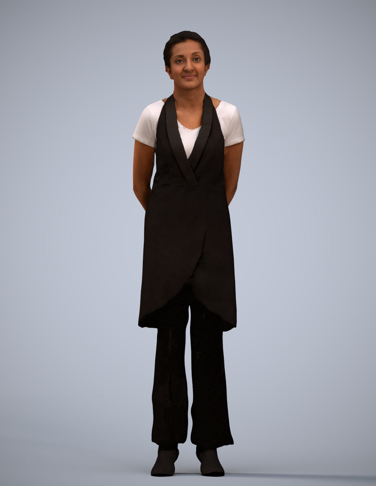 realistic 3D woman hospitality, scanned archviz people for Blender and 3ds Max