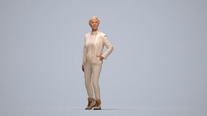realistic 3D human senior woman business standing, archviz people FBX OBJ for Blender, top-down view render